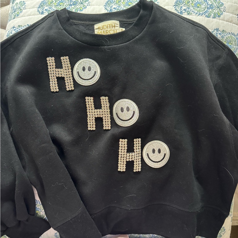 Black Judith March Sweatshirt with Smiley Face Ho Ho Ho